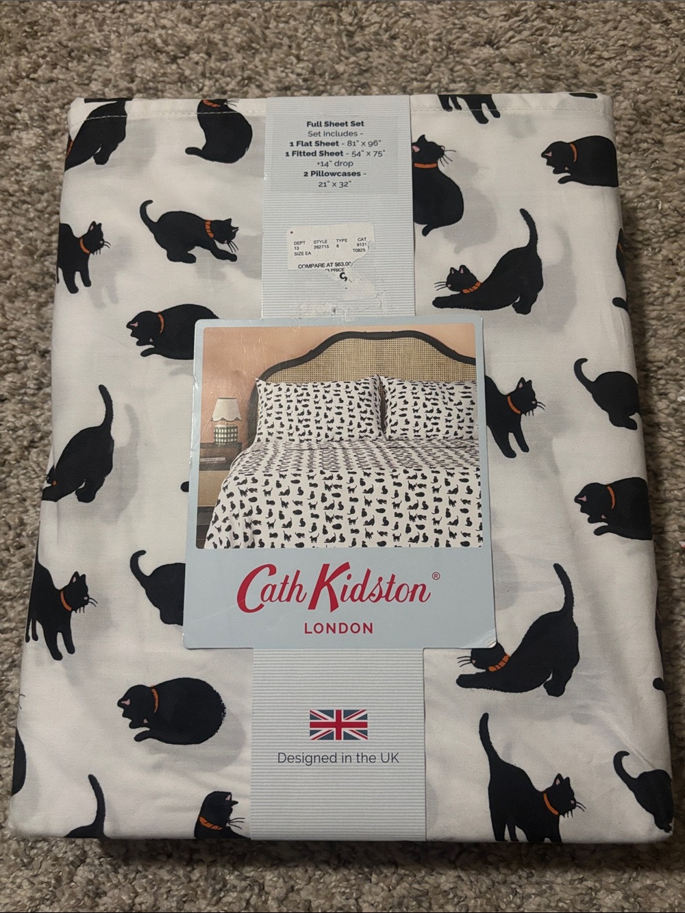 NWT Cath Kidston Black Cat Halloween Full Sheet Set